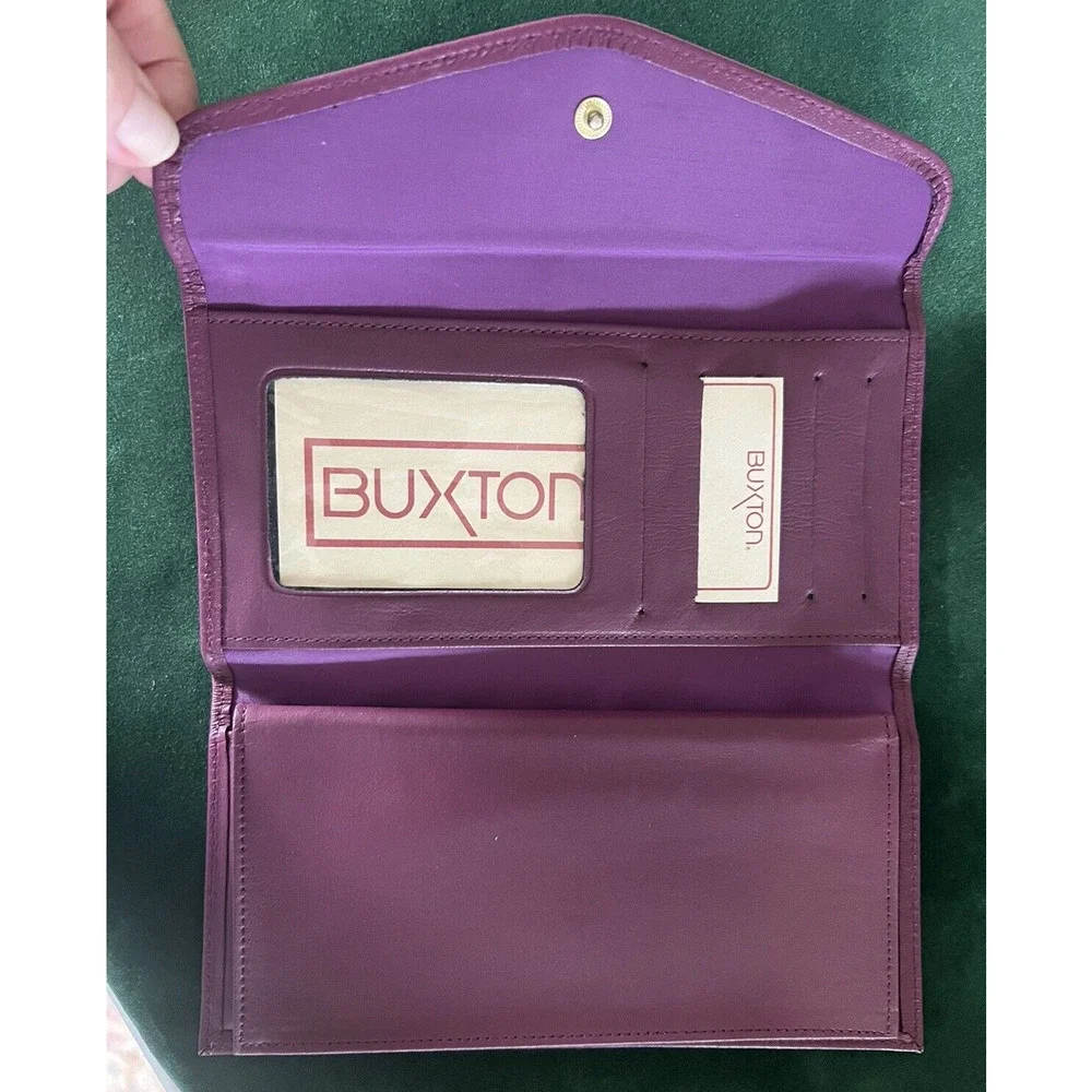 NWOT VTG Buxton Burgundy Leather Long Wallet Clutch Coin Checkbook Organizer